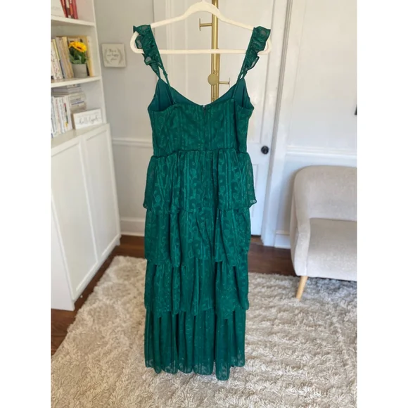 Lulus Emerald Green Maxi Dress Tiered Ruffle Romantic Wedding Guest Cottagecore - Picture 3 of 12